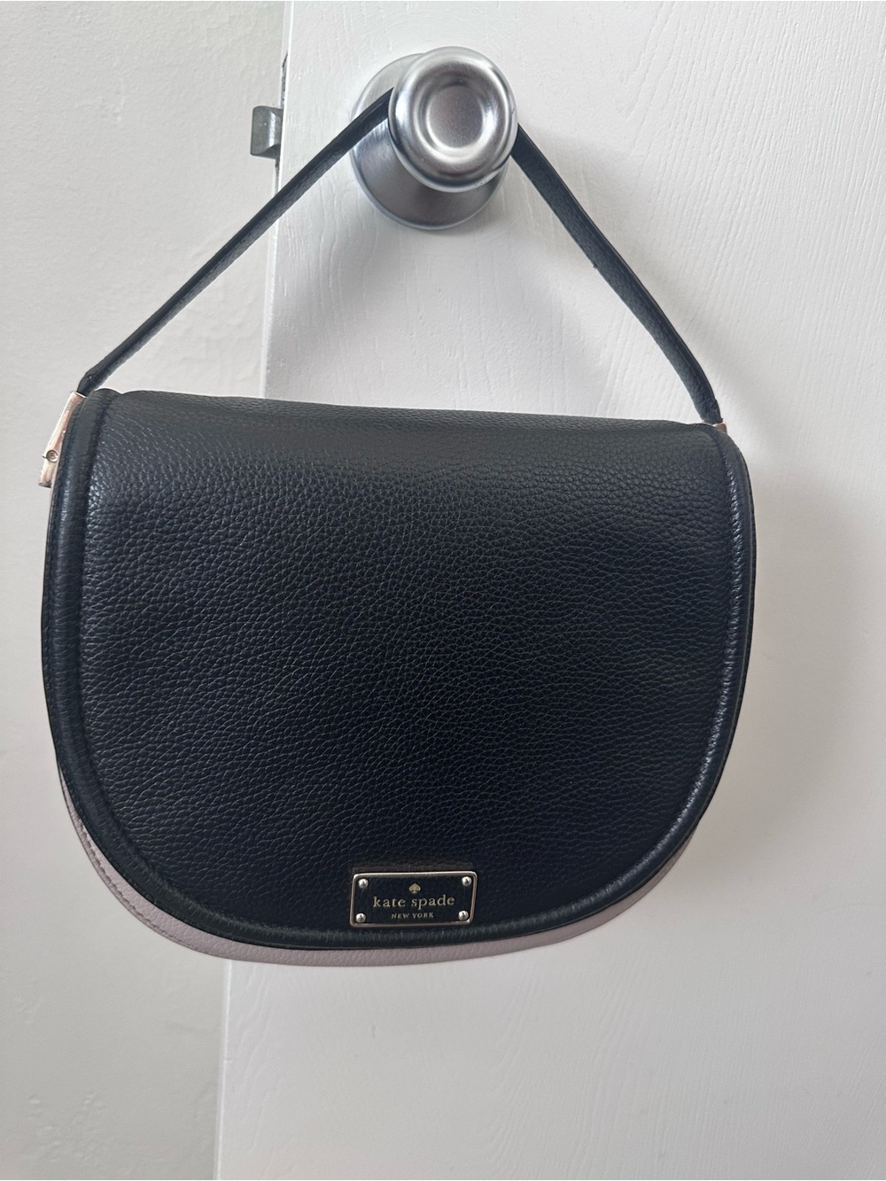 Kate Spade Black and Taupe Crossbody Saddle Bag + Includes Long Strap